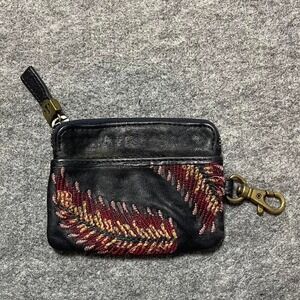 Fossil black leather coin purse with keychain and ID window